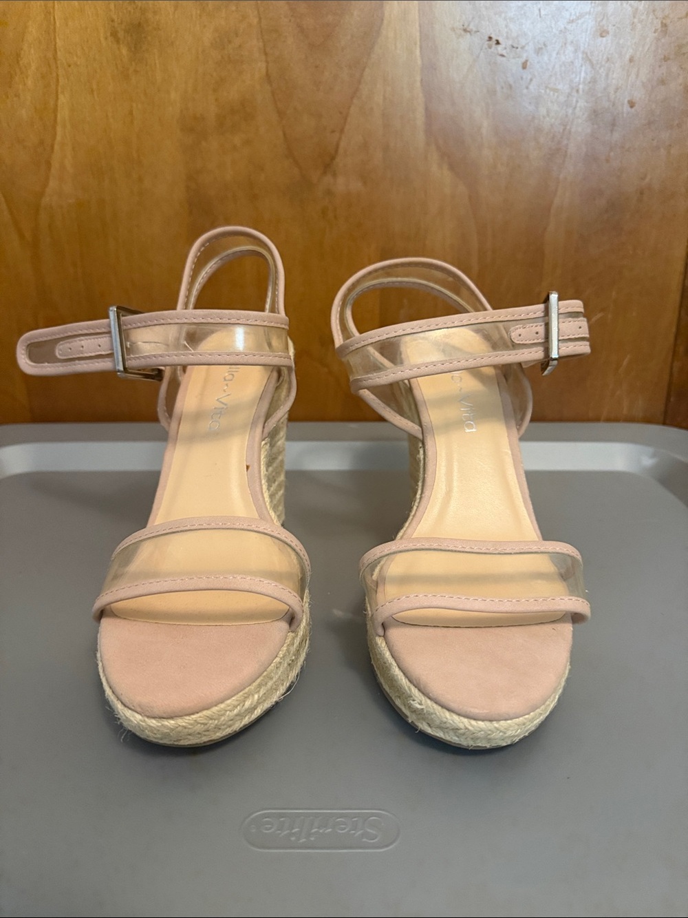 Women’s Ankle-Strap Espadrille Wedge Sandals in Blush Pink